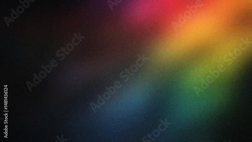 Blurry spectral gradient with chromatic noise. Abstract background with grain texture