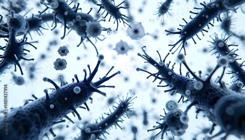 Microscopic invaders swarm in blue oblivion