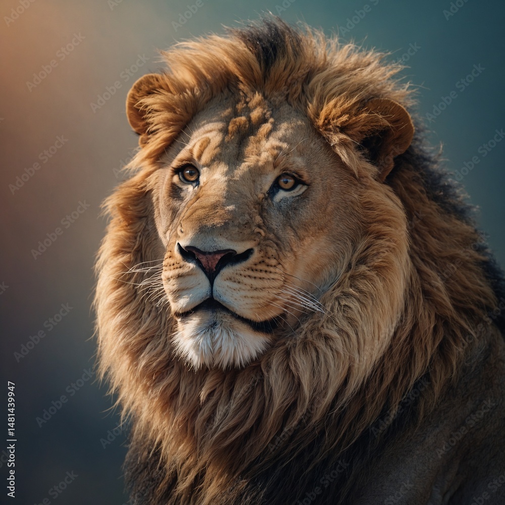 Fototapeta premium Happy Cartoon Lion in Soft Gradient Line Art