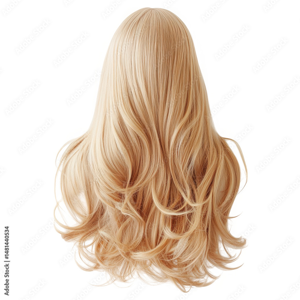 Naklejka premium Blonde wavy wig back view on transparent background