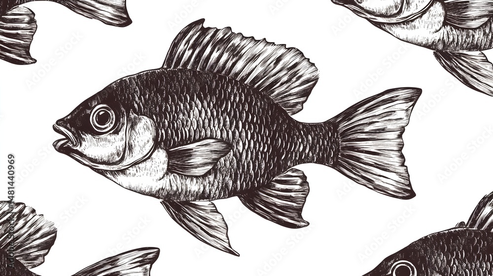 Fototapeta premium Elegant black and white fish pattern design.