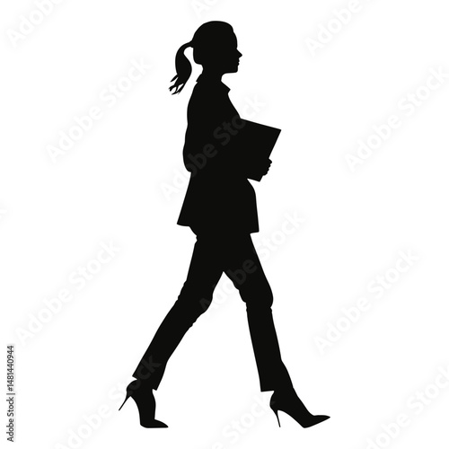 Business woman silhouette document walking businesswoman vector