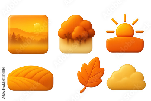 Autumn nature 3d icons set – seasonal, fall, foliage and weather symbols