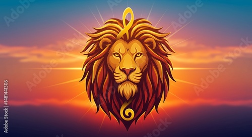 Lion head with Treble Clef golden sunrise