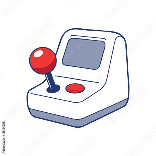 Retro Arcade Joystick Vector Illustration with Red Ball and White Console for Gaming and Vintage Entertainment Themes