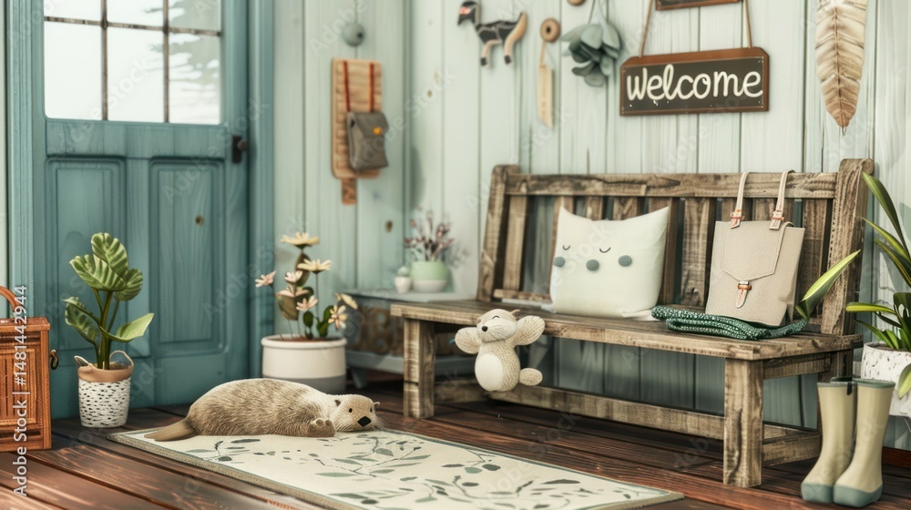 Fototapeta premium Cozy rustic entryway scene
