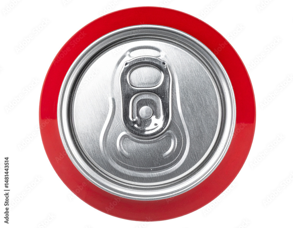 Red aluminum beverage can top view Red aluminum beverage can top view