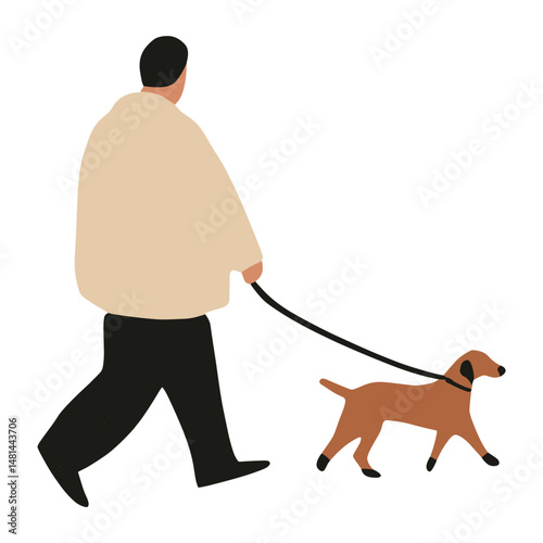 Man walking dog illustration simple leash vector