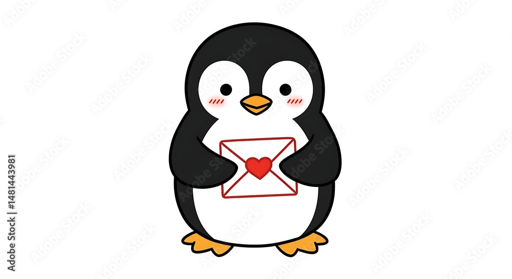 Fototapeta premium Penguin Holding Love Letter with Heart