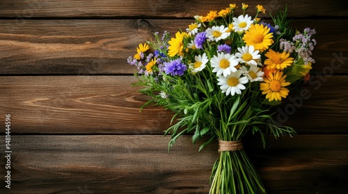 Wallpaper Mural Vibrant Wildflower Bouquet on Rustic Wooden Background Torontodigital.ca