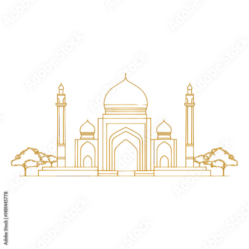 Golden mosque drawing architecture illustration vector