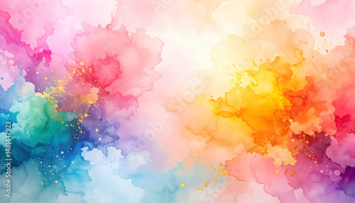 Colorful Pastel Watercolor Background with Gradient of Soft Rainbow Hues Artistic Texture Paint Stains Wash Effect Modern Graphic Design Wallpaper Art Concept