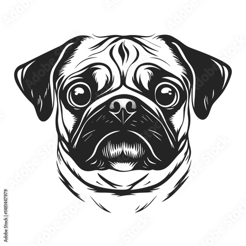 Pug face linear art illustration animal vector