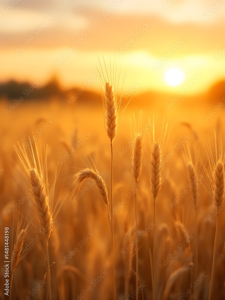 Golden wheat spikes glowing in warm sunlight. Ideal for agricultural themes, nature blogs, organic product ads, seasonal posters, and rural lifestyle content Golden wheat spikes glowing in warm sunlight. Ideal for agricultural themes, nature blogs, organic product ads, seasonal posters, and rural lifestyle content