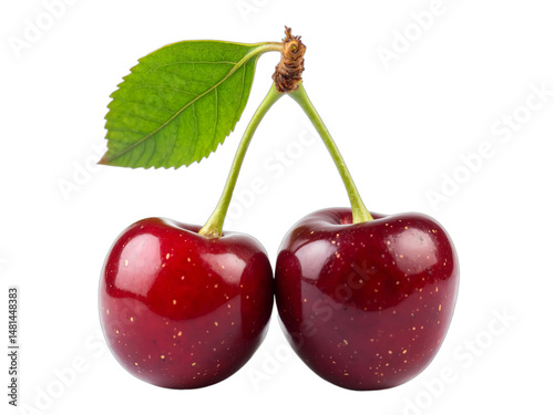 Delicious cherries cut out, ripe and vibrant for summer recipes, healthy food campaigns, dessert garnishes, or cheerful design elements. Isolated on transparent background.