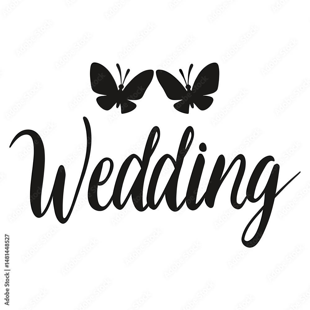 Fototapeta premium Butterfly wedding illustration typography vector