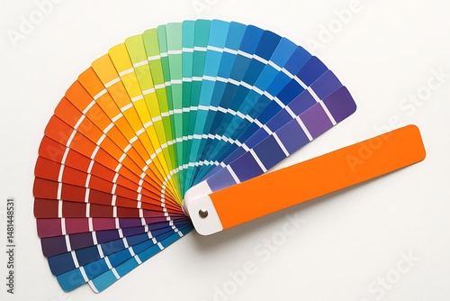 Color fan deck shows various shades of paint hues against white background