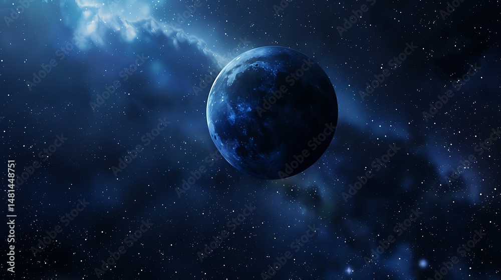 Fototapeta premium Pixelated Planet in Deep Blue Space with Starry Background and Nebulae