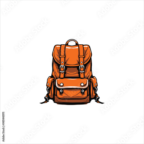 Abstract vector logo icon illustration of a stylish orange hiking backpack for travel, adventure, camping, tourism, and outdoor gear branding

