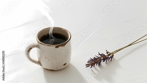 A cup of coffee, a cup of tea, and a teapot