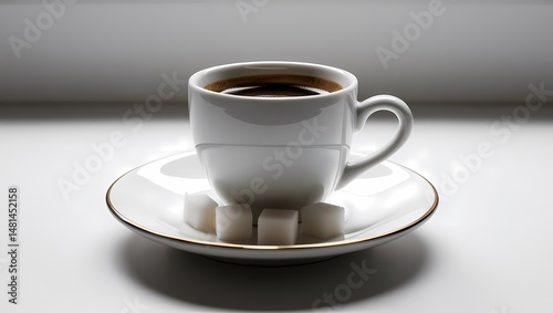 A cup of coffee with milk on a white background, perfect for breakfast and a morning break