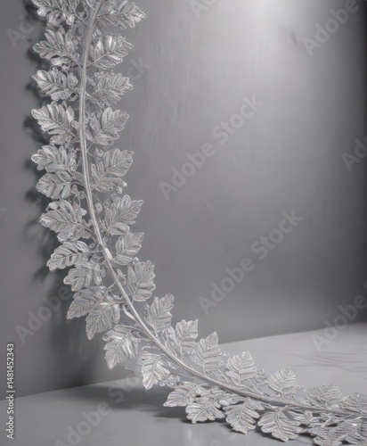 Silver leaf lace border on shimmering backdrop; refined, luxurious design , silver, backdrop, close-up