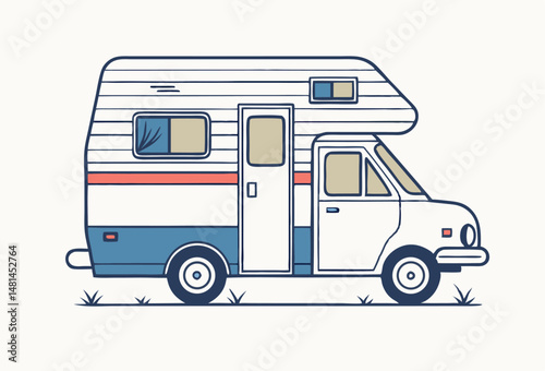 Illustrated retro campervan design for travel and adventure on a clean white background