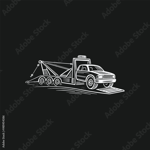 Tow truck logo with engraving style template design