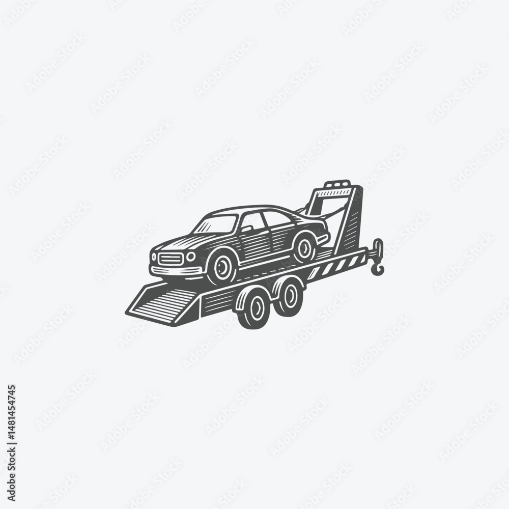 Obraz premium Tow truck logo with engraving style template design