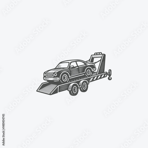 Tow truck logo with engraving style template design