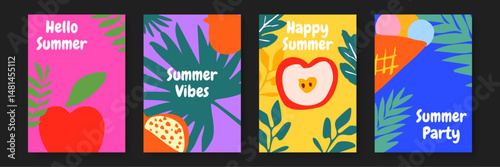 Four colorful summer themed cards
