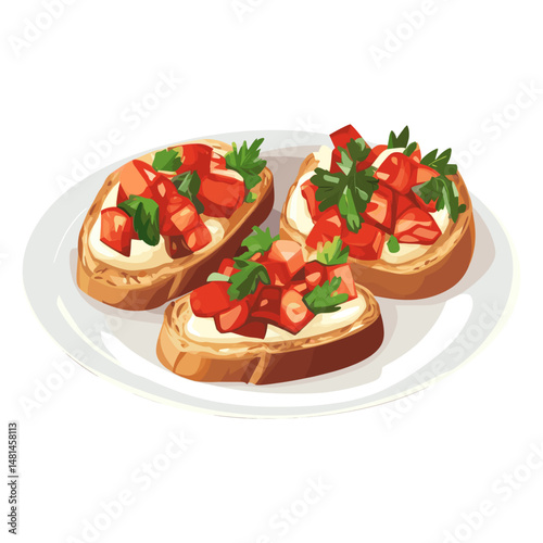 Bruschetta in a plate illustration bruschetta white vector