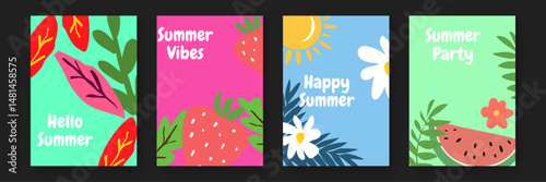 Colorful summer greetings image suitable for greeting cards, social media posts, advertising materials, and website banners. Vibrant and cheerful design.