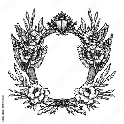 Two engrailed top coat of arms Frame art style black vector