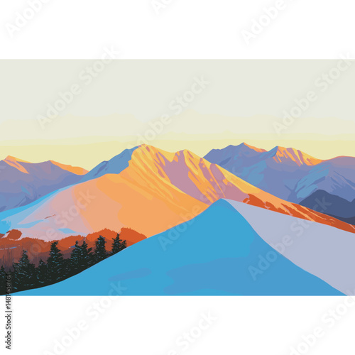 Winter mountain hill mountains landscape scenery vector