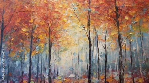 a vibrant autumn forest where leaves dance in the sun