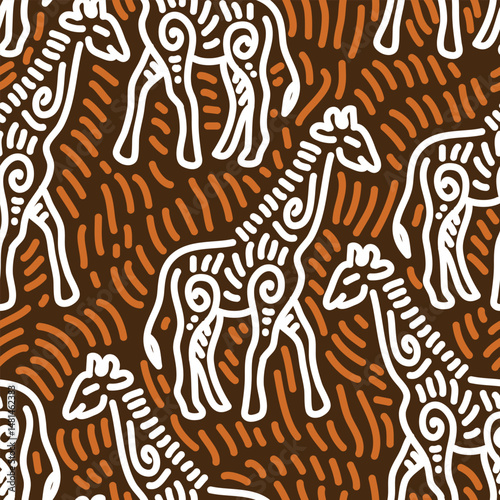 Giraffe and abstract doodle seamless pattern for sticker, postcard, wallpaper, mural, fabric, prints, etc