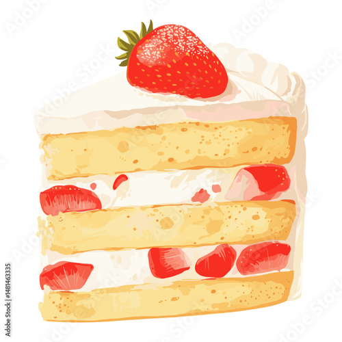 Slice strawberry Victoria Sponge Cake cake illustration dessert vector
