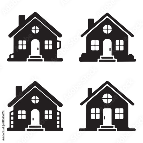 Four Simple Black Silhouette House Icons. House Vector Icon EPS,JPS,PNG