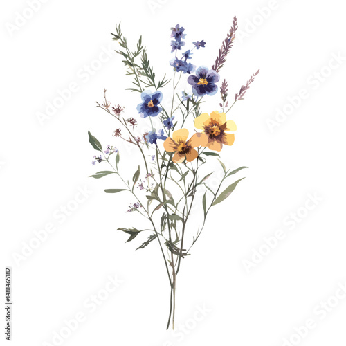 Mixed wildflowers clip art illustration watercolor bouquet vector