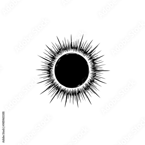 Monochromatic burst with a central dark orb radiating spiky projections