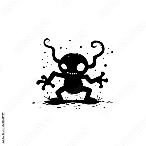 Whimsical silhouette figure, an amusingly unsettling creature on plain background