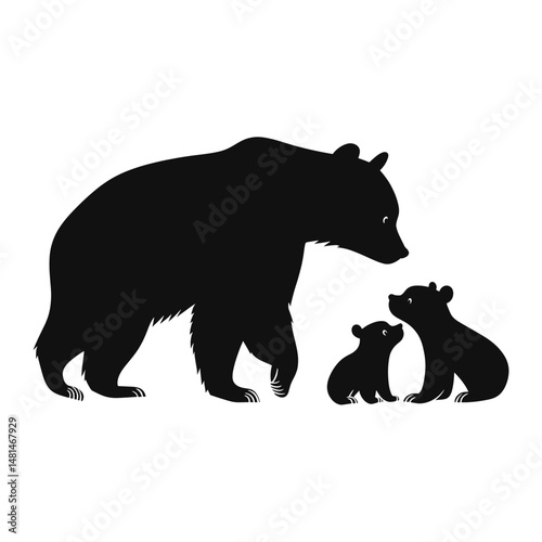 Bear and 2 cubs silhouette bear illustration vector