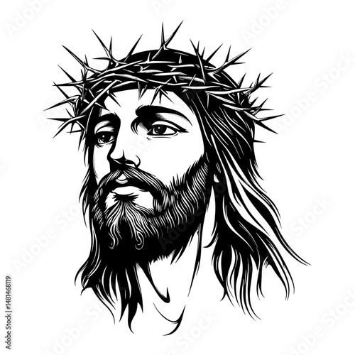 Jesus portrait wearing a thorn crown art illustration thorns vector