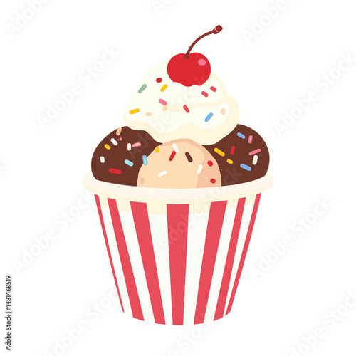 Ice cream sundae illustration chocolate sprinkles vector