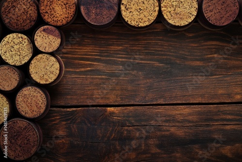 Background Wine. Close Up Detail of Wine Corks in Vinery with Bordeaux Flavors