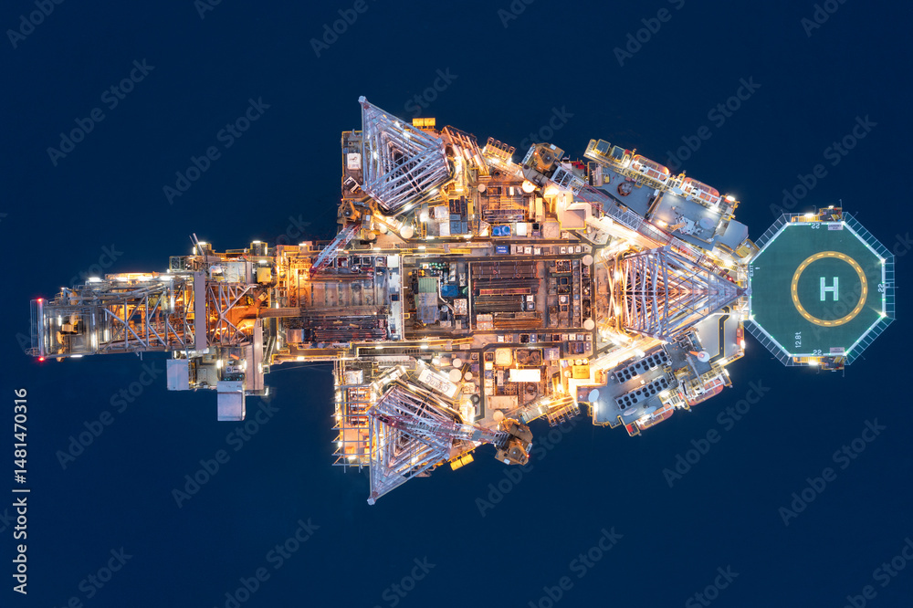 custom made wallpaper toronto digitalAerial view of offshore jack up drilling rig during sunset - oil and gas industry.