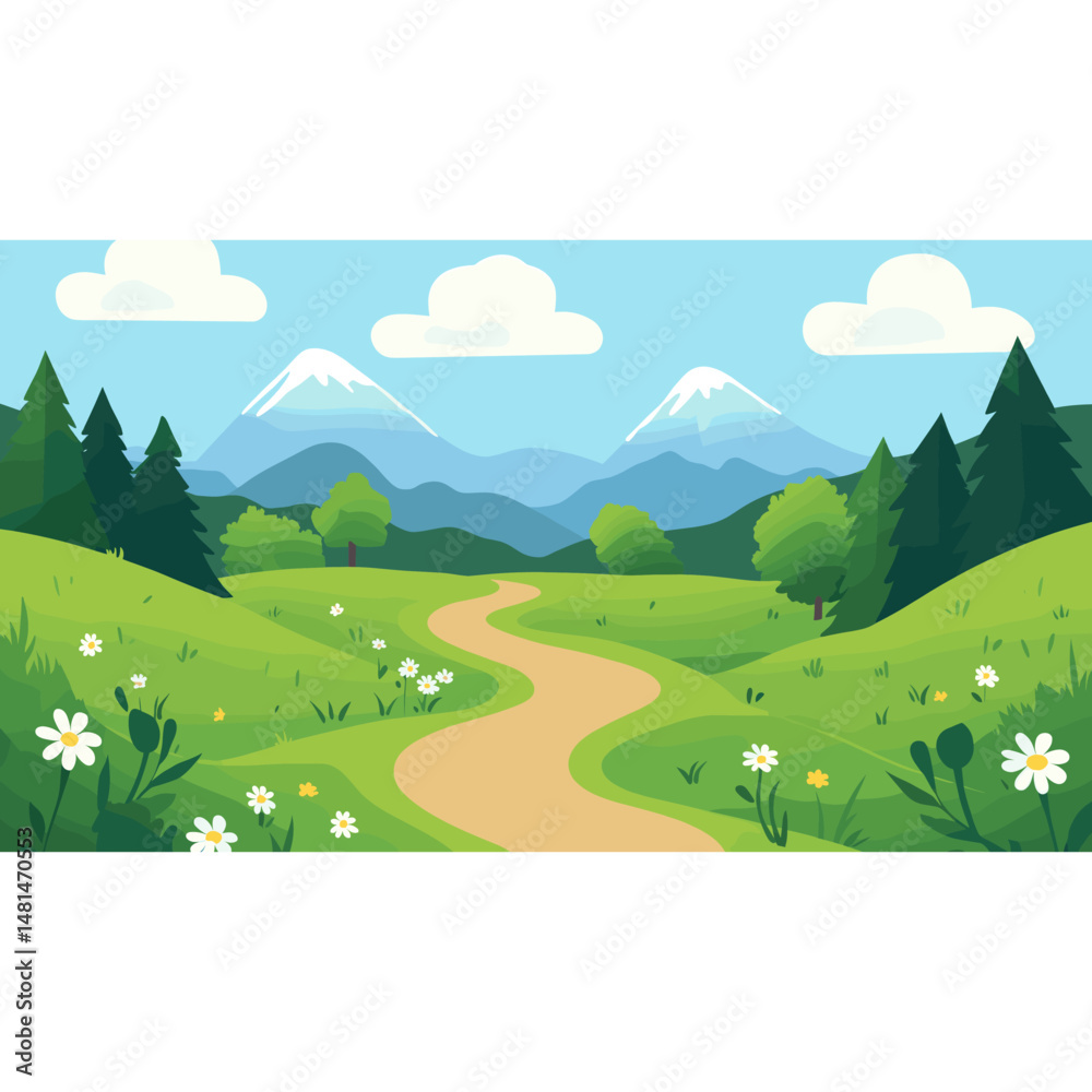 Obraz premium An outdoor trail in the mountains outdoors green illustration vector