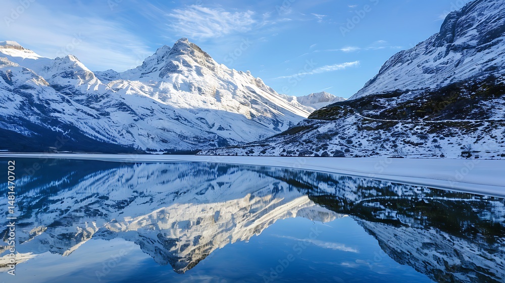 custom made wallpaper toronto digitalSnowy Mountain Peaks Reflected In Calm Lake Waters Under Clear Blue Sky