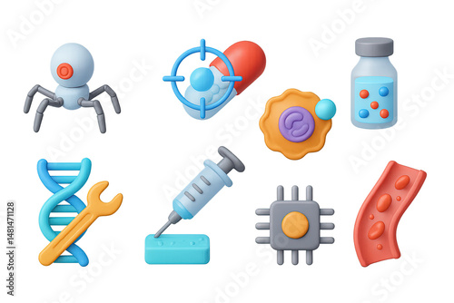 Science and medicine 3d icons set – biotechnology, healthcare, laboratory symbols